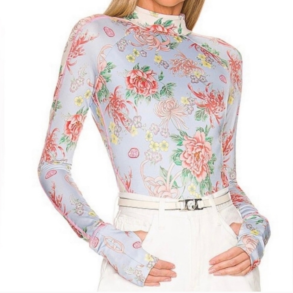 Free People Floral Bodysuit in Pastel Blue and Pink